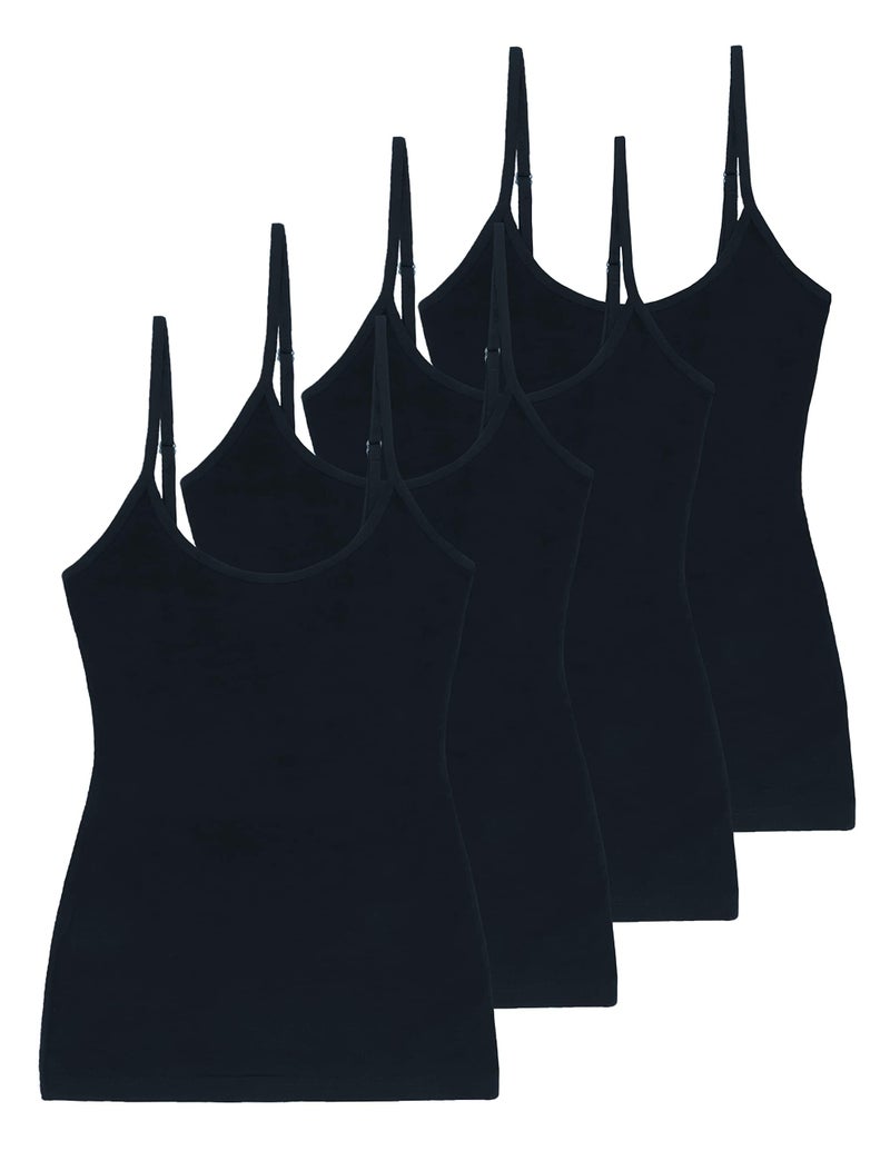 Comfneat Women's 4-Pack Slim-Fit Camisoles Cotton Adjustable Spaghetti Strap Top Underwear (Black 4-Pack, XL) - Image 1